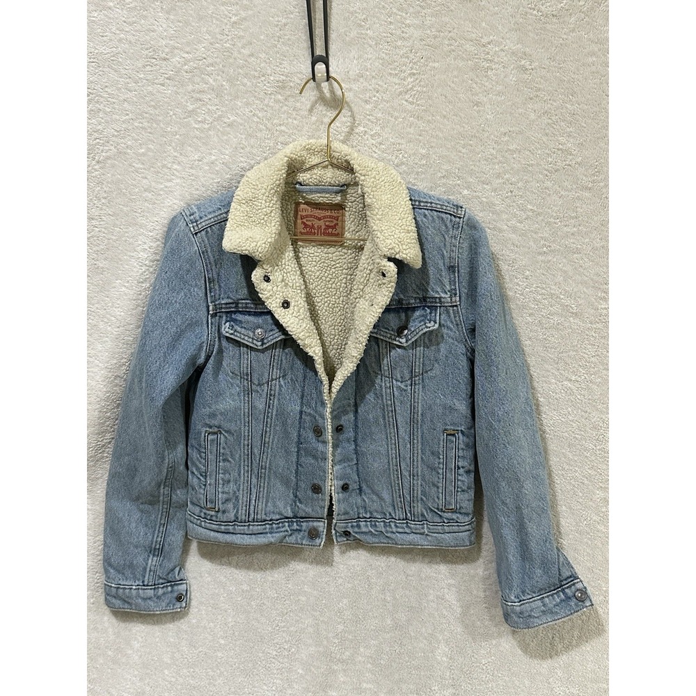 Levi Strauss Sherpa Lined Blue Jean Denim Jacket Womens Size XS Trucker‎ S40117